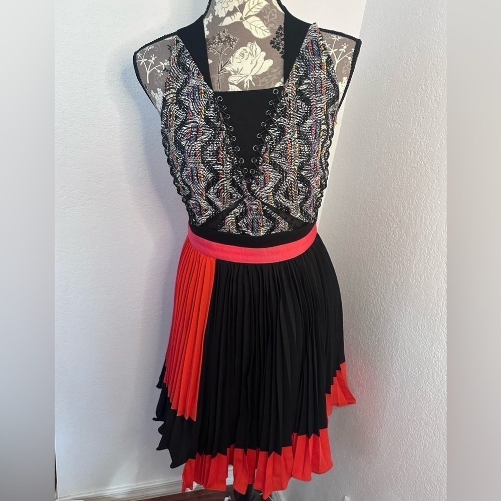 Three Floor Corset Cross Black Asymmetrical Mini Dress - Size 4 NWT